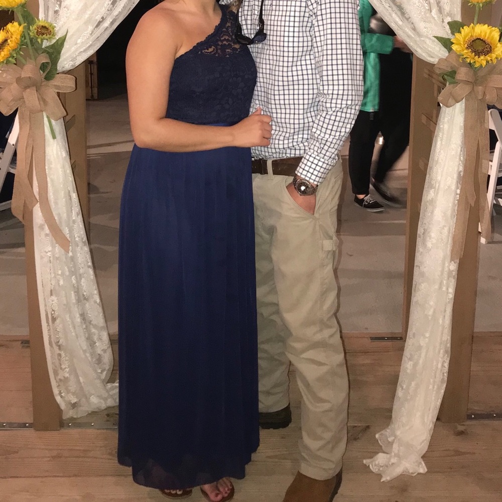 david’s bridal one shoulder long bridesmaid marine